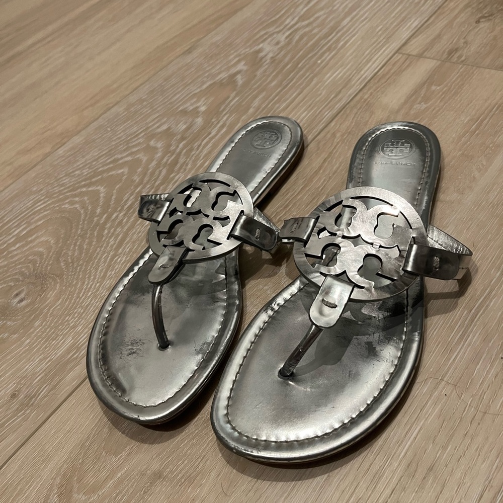 Tory Burch Miller Sandals Metallic Silver Size 9